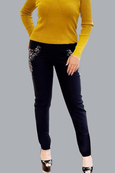 Jeggings Stretchable Slim fit Design Wild Cat Crystal Work Black