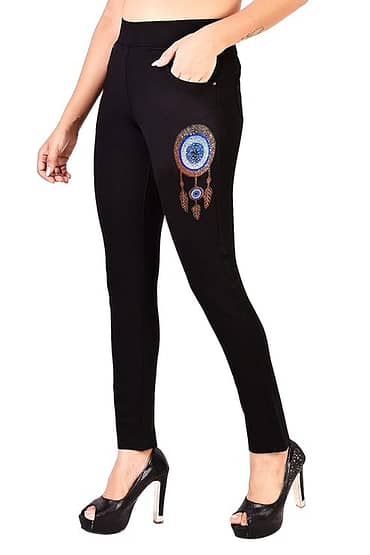 Stretchable Jeggings Slim fit Crystal Work Black