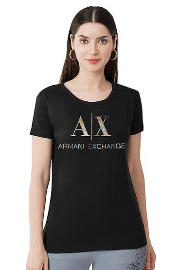 T-Shirt Round Neck Cotton, Half Sleeves Design A|X ARANI EXCHANGE Crystal Work Color Black, White Size ( S-4XL)