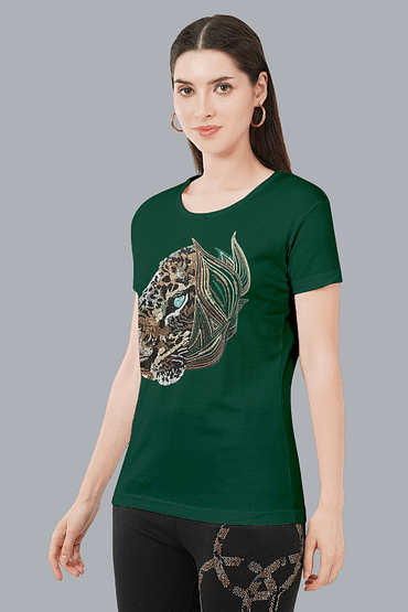 T-Shirt Round Neck Cotton, Half Sleeves Crystal Work Size (S-4XL)