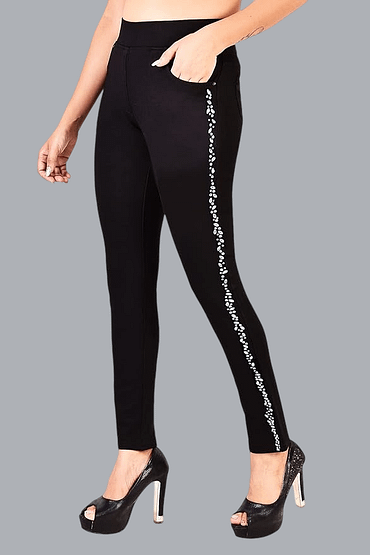 Jeggings Stretchable Slim fit Design Sparkle Crystal Work Black