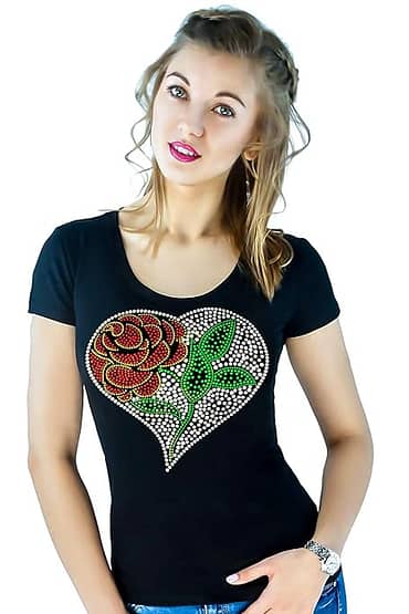 Fashion Women's t-Shirt with Hot-Fix Sequins, Slim Fit, Cute Sparkly Applique Size- (M-4XL)