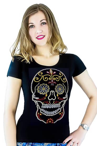 Fashion Women's t-Shirt with Hot-Fix Sequins, Slim Fit, Cute Sparkly Applique Size- (M-4XL)